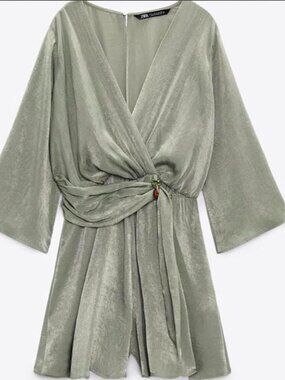 Zara Women's Metallic Sage Green Playsuit Romper